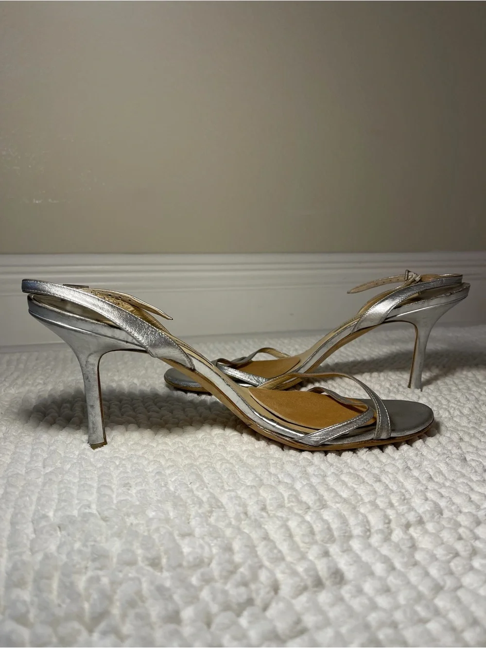 Jimmy Choo Metallic Silver Leather Strappy Heels